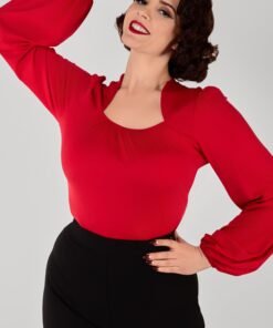 Leslie Red Balloon Sleeve Jersey Top